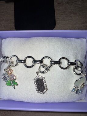 Silver-Tone Charm Bracelet with Pastel Floral and Crystal Accents